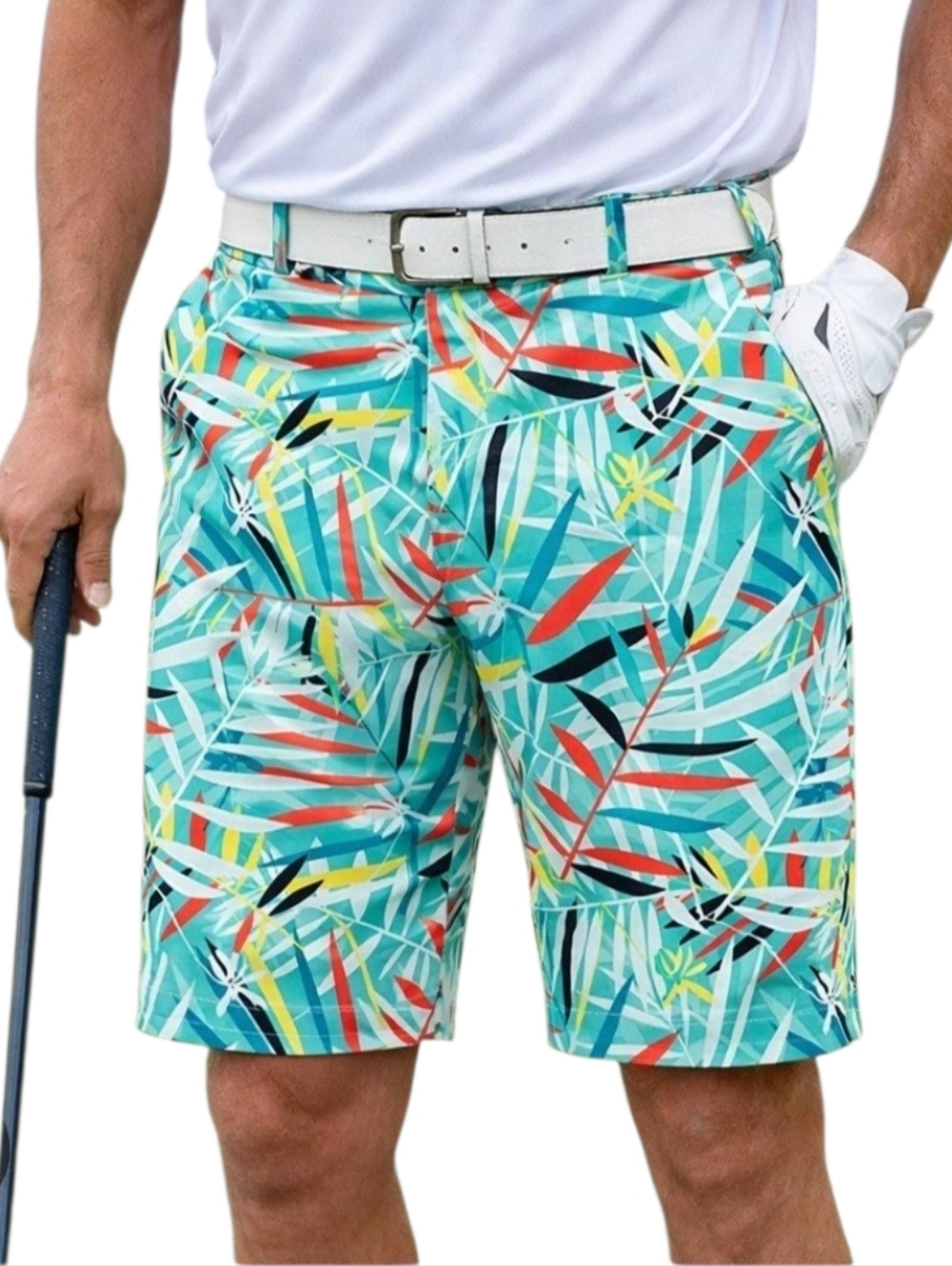 Loudmouth Golf Performance Tech Shorts Mens 42 11" Bamboo Leaf Hawaiian Tropical